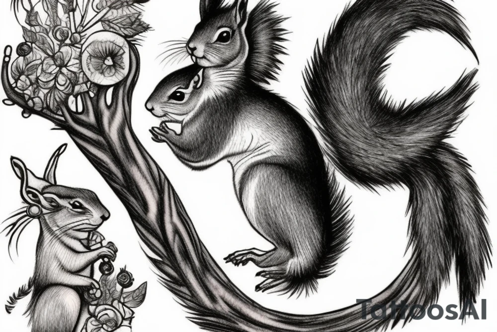 squirrel goes down the tree tattoo idea
