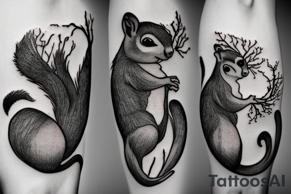 squirrel goes down the tree tattoo idea
