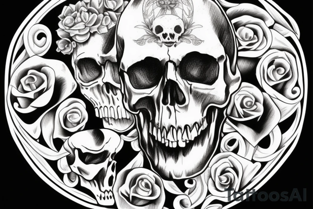 Skull and words “Death is a necessary end, it will come when it will come” tattoo idea