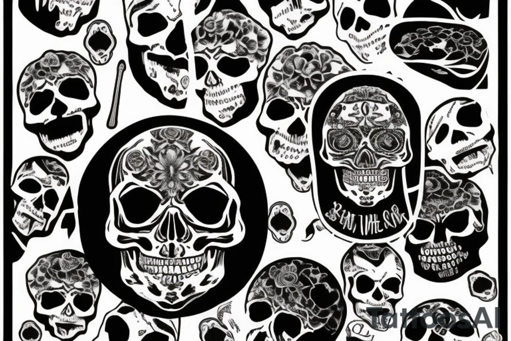Skull and words “Death is a necessary end, it will come when it will come” tattoo idea