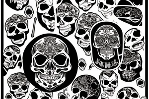 Skull and words “Death is a necessary end, it will come when it will come” tattoo idea