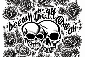 Skull and words “Death is a necessary end, it will come when it will come” tattoo idea