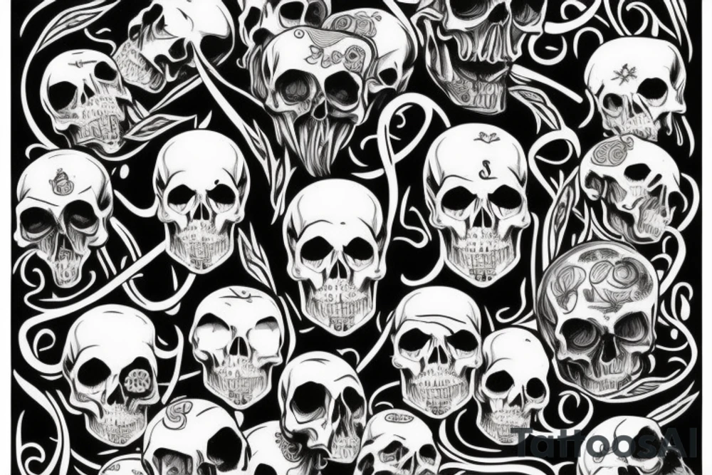 Skull and words “Death is a necessary end, it will come when it will come” tattoo idea
