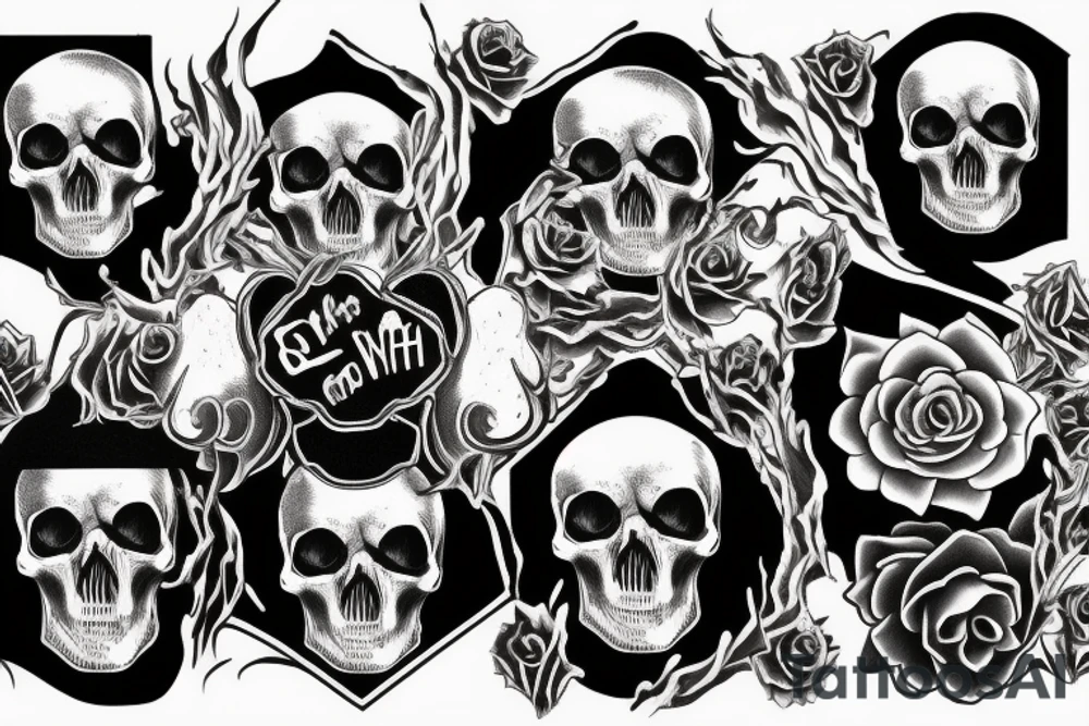 Skull and words “Death is a necessary end, it will come when it will come” tattoo idea