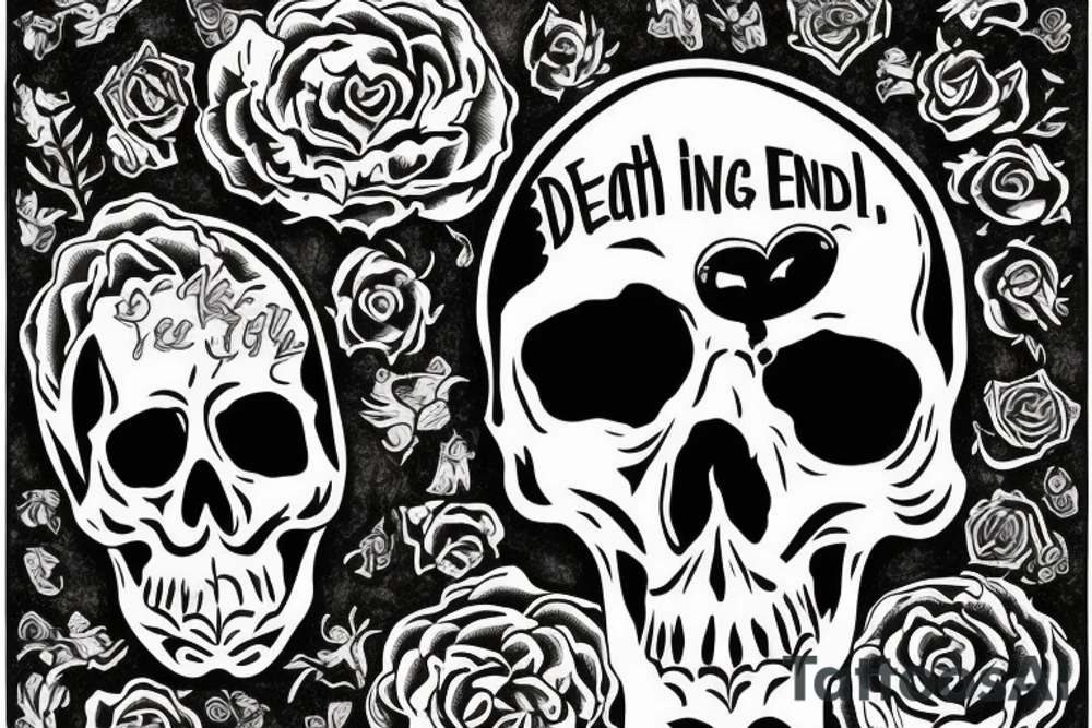 Skull and words “Death is a necessary end, it will come when it will come” tattoo idea