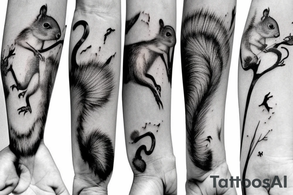 the squirrel goes down the arm to the palm tattoo idea