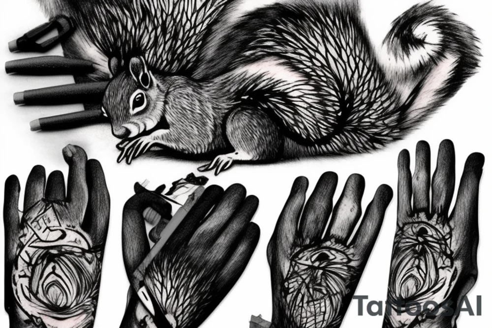 the squirrel from the lines goes down the arm to the palm tattoo idea
