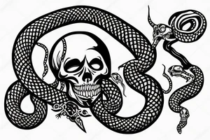 Skull with snake in it and the knife tattoo idea