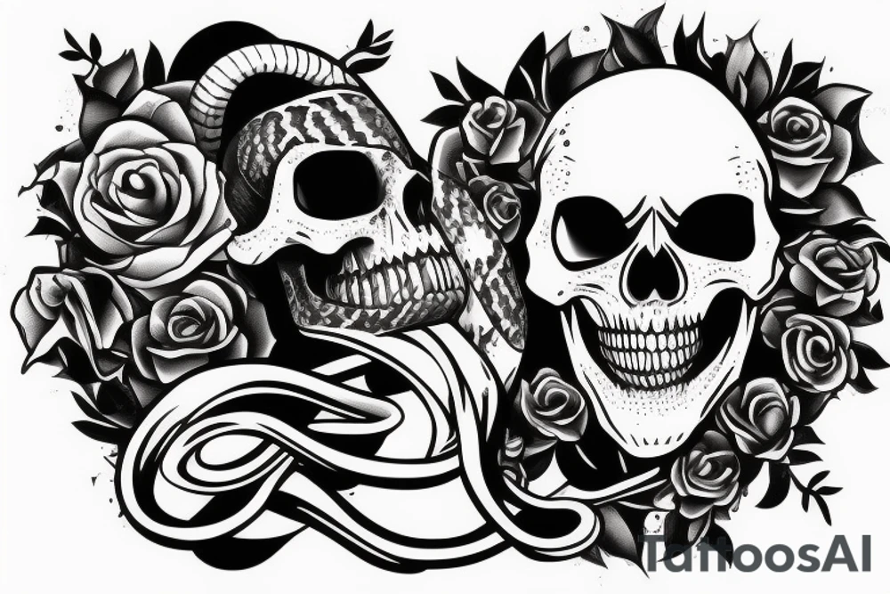 Skull with snake in it and the knife tattoo idea