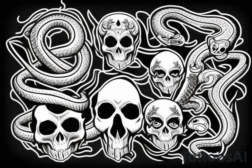 Skull with snake in it and the knife tattoo idea