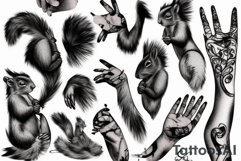 the squirrel from the lines goes down the arm to the palm tattoo idea