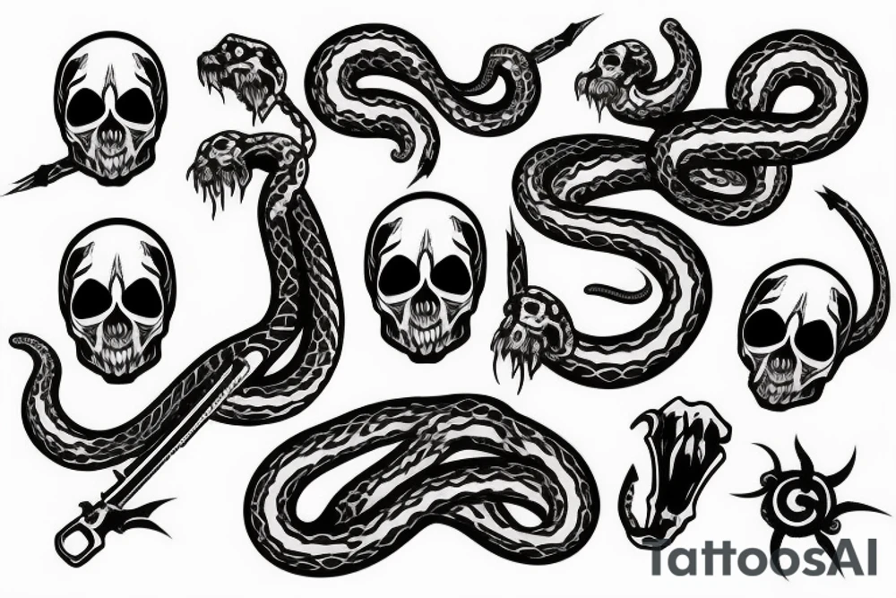Skull with snake in it and the knife tattoo idea