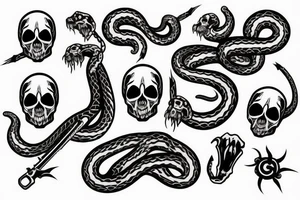 Skull with snake in it and the knife tattoo idea