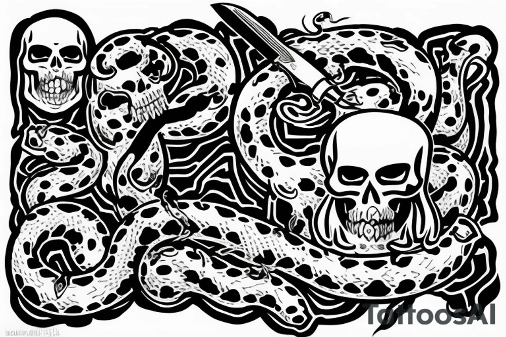 Skull with snake in it and the knife tattoo idea