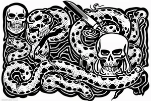 Skull with snake in it and the knife tattoo idea