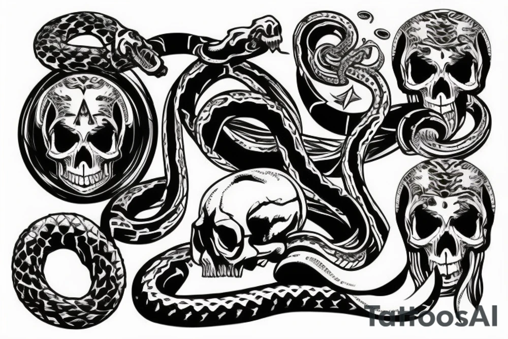 Skull with snake in it and the knife tattoo idea