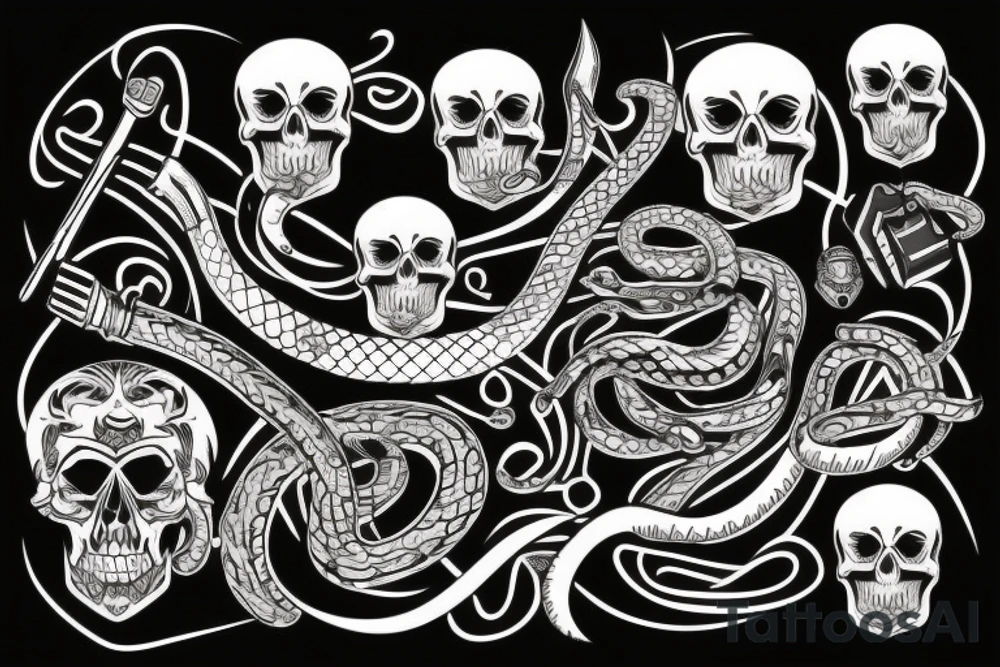 Skull with snake in it and the knife tattoo idea