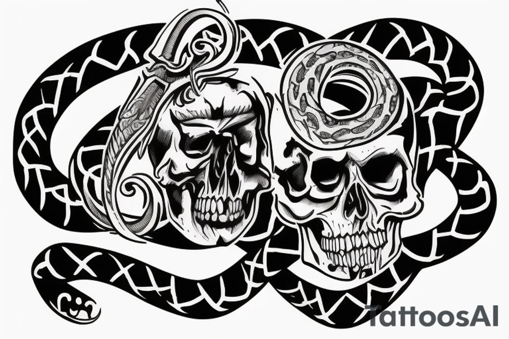 Skull with snake in it and the knife tattoo idea