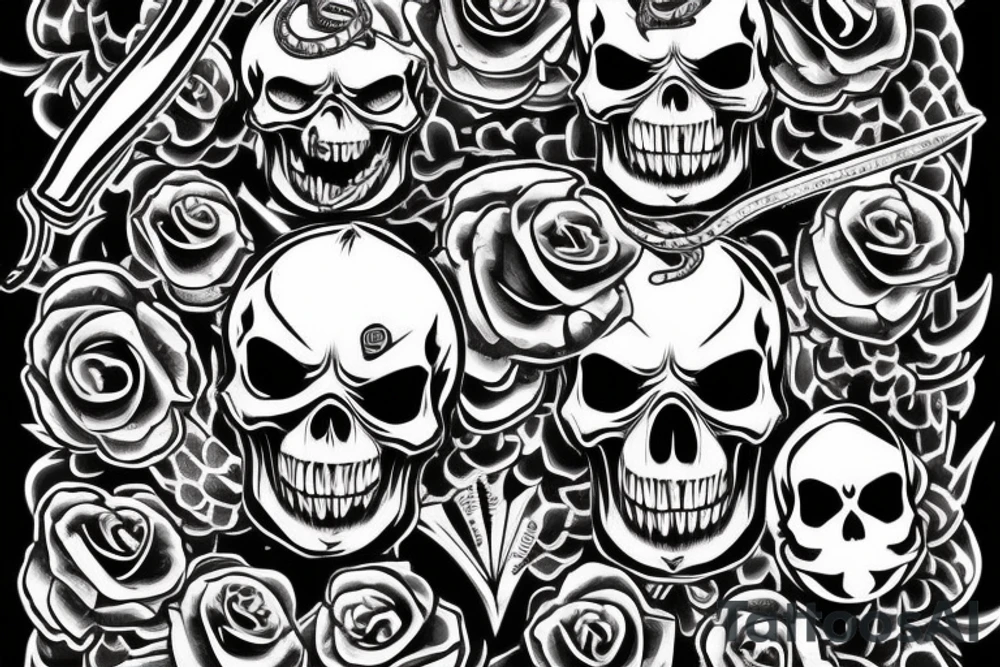 Skull with snake in it and the knife tattoo idea