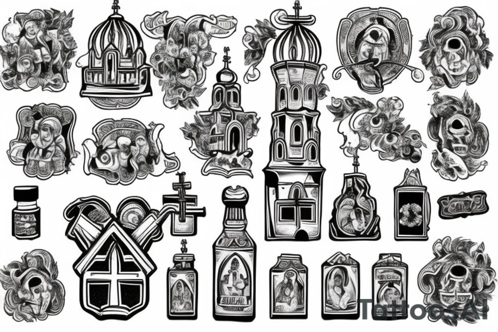Burning Ukrainian church tattoo idea