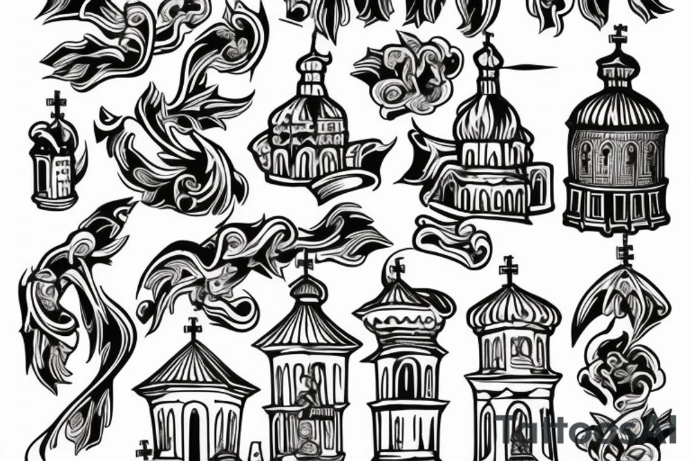 Burning Ukrainian church tattoo idea