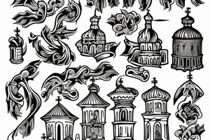 Burning Ukrainian church tattoo idea