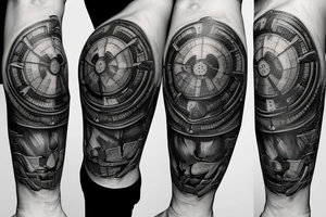 a Spartan shield, with tremendous details of dark and grey realism and shadowing to create depth and heft (weight). tattoo idea
