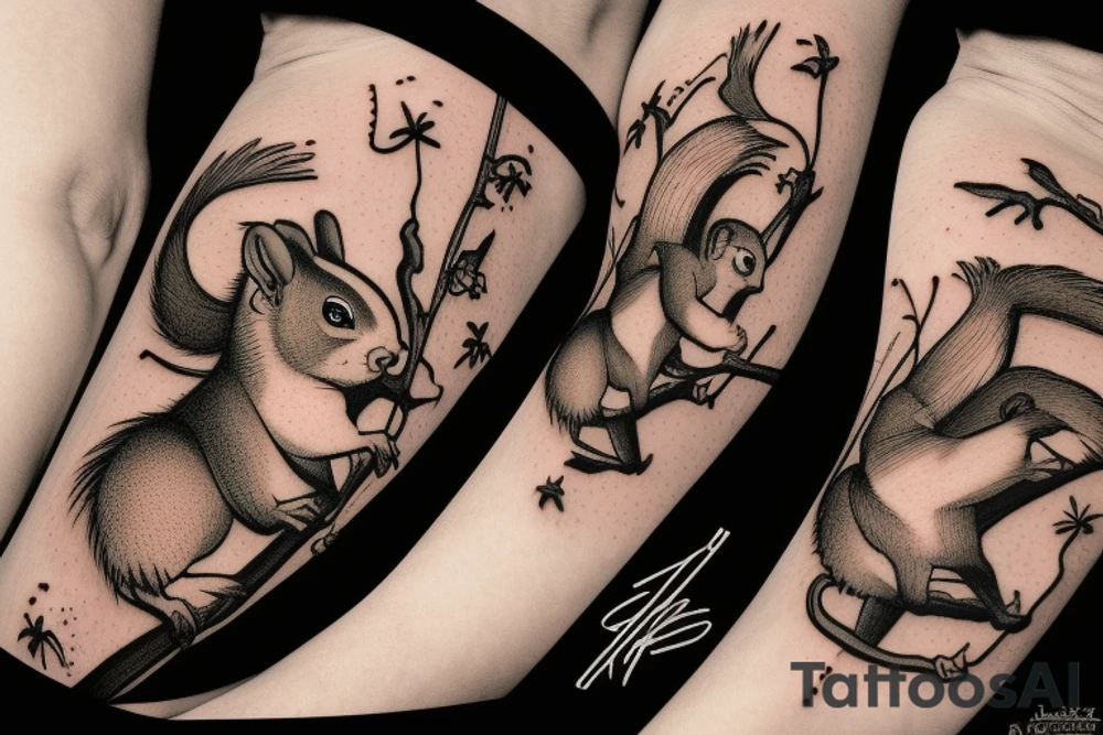 the squirrel from the lines goes down the arm to the palm tattoo idea