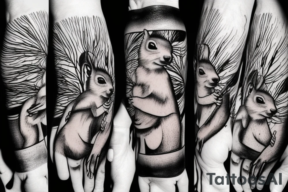 the squirrel from the lines goes down the arm to the palm tattoo idea