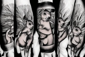 the squirrel from the lines goes down the arm to the palm tattoo idea
