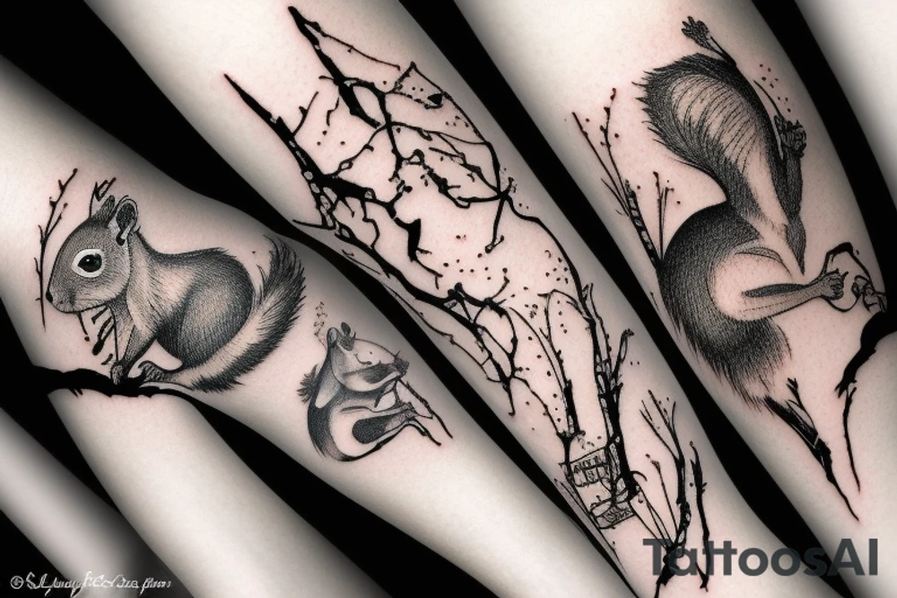 the squirrel from the lines goes down the arm to the palm tattoo idea