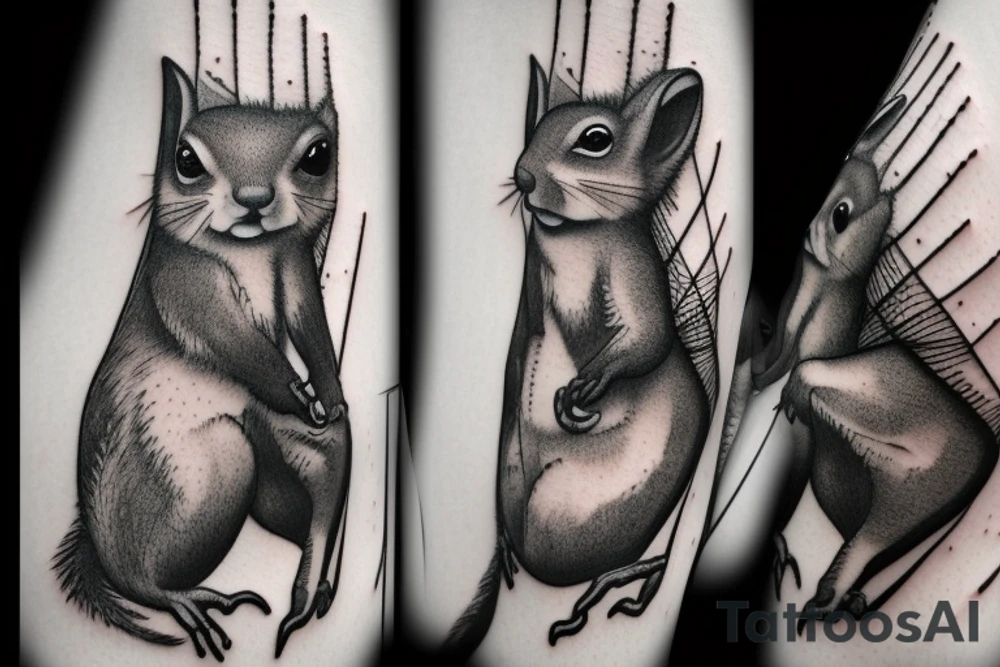 the squirrel from the lines goes down the arm to the palm tattoo idea