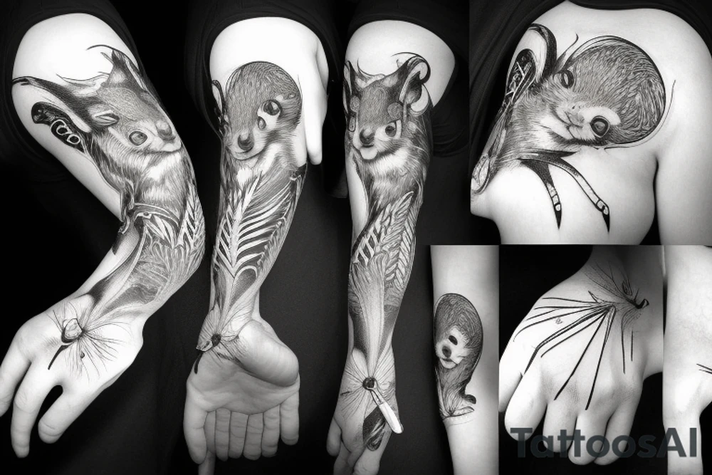the squirrel from the lines goes down the arm to the palm tattoo idea