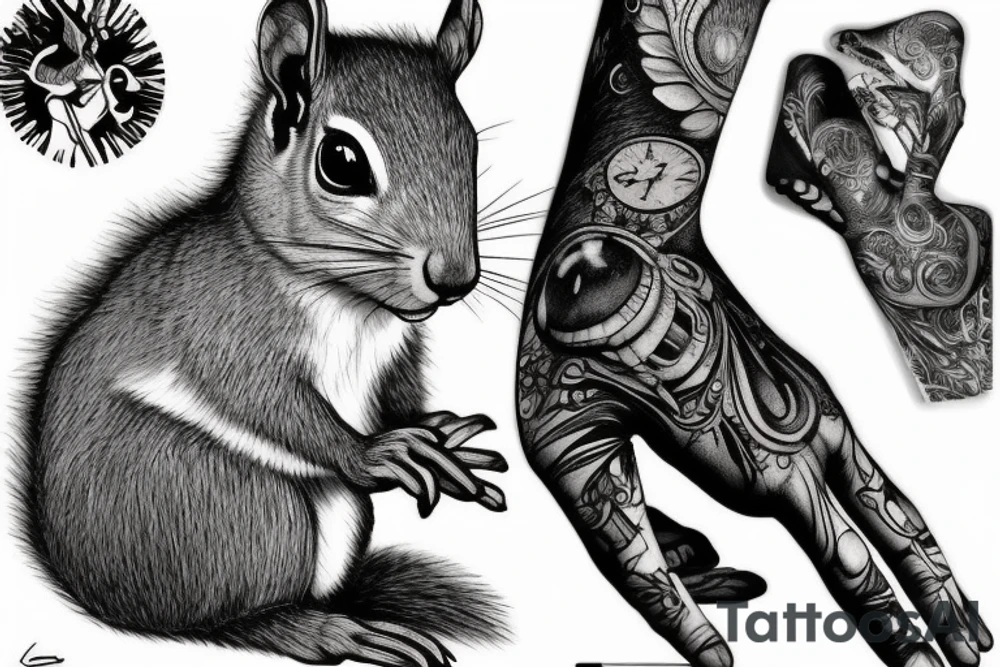 the squirrel from the lines goes down the arm to the palm tattoo idea