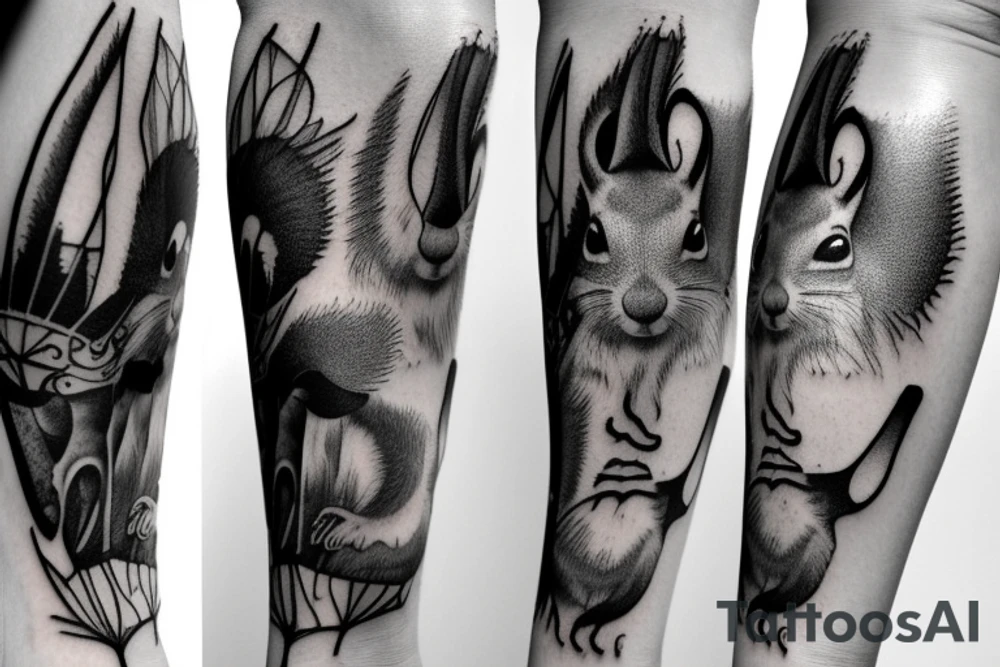 the squirrel from the lines goes down the arm to the palm tattoo idea