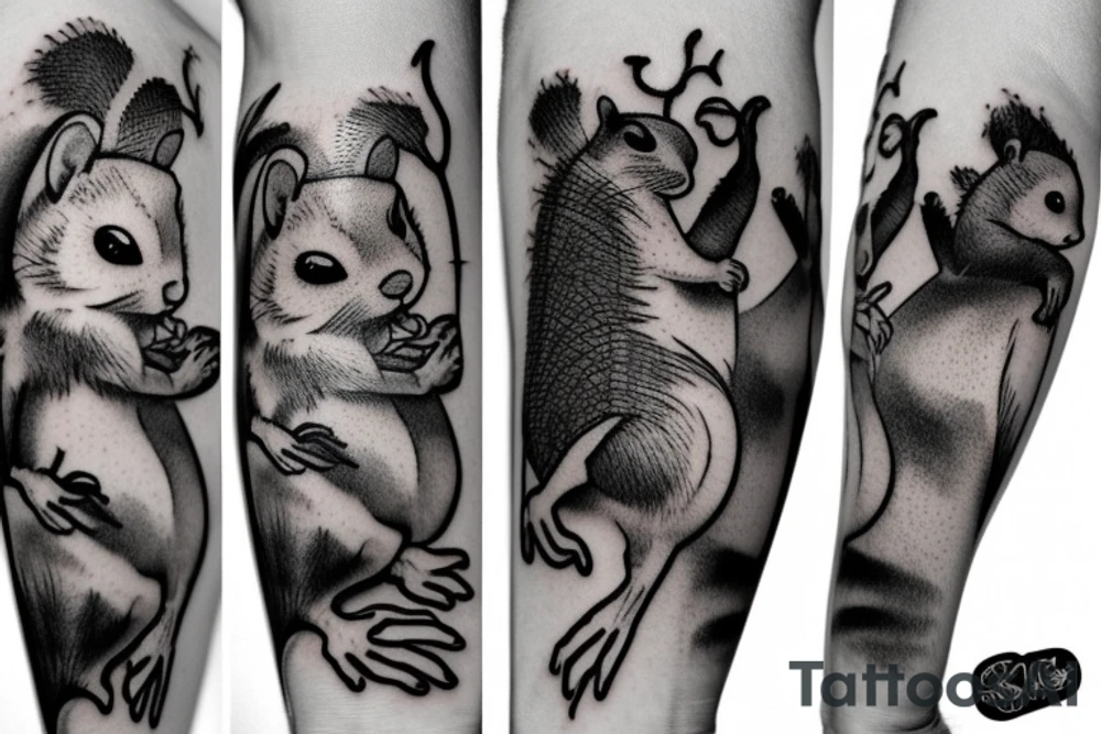 the squirrel from the lines goes down the arm to the palm tattoo idea