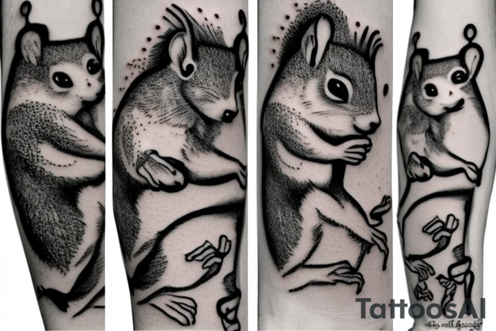 the squirrel from the lines goes down the arm to the palm tattoo idea