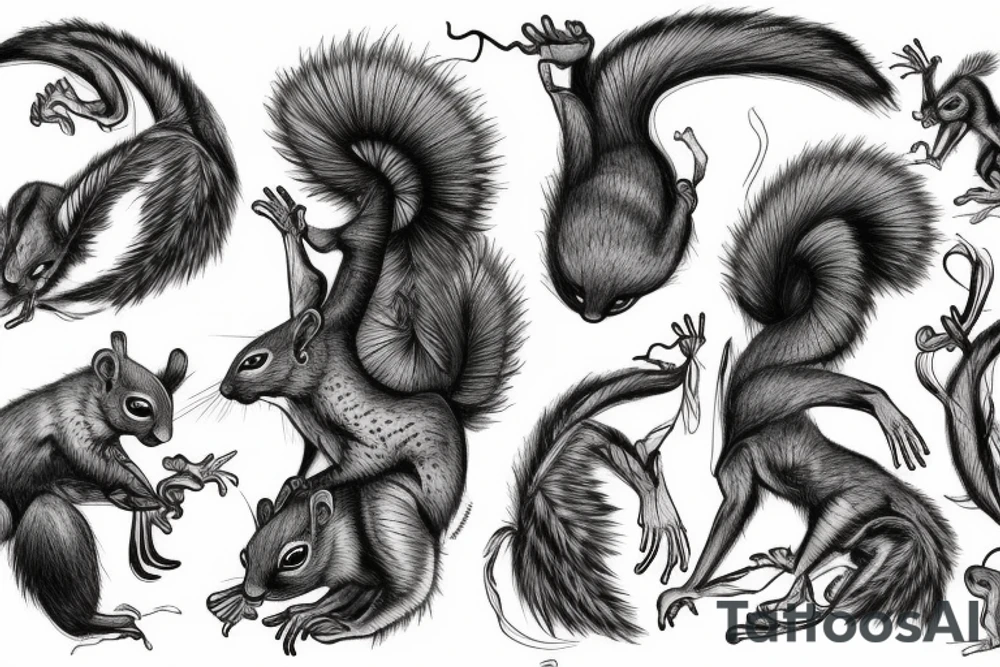 the lines in the trable style have outlines similar to a squirrel that descends down the arm to the palm tattoo idea