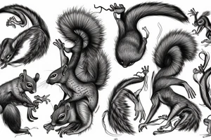 the lines in the trable style have outlines similar to a squirrel that descends down the arm to the palm tattoo idea