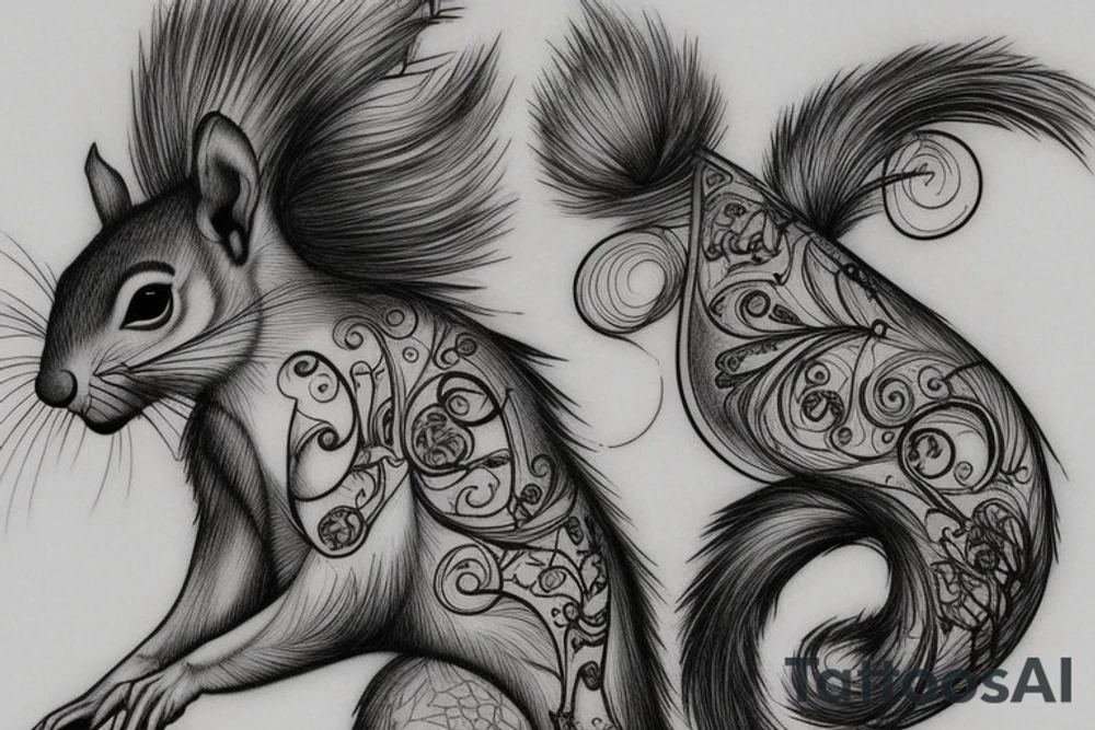 the lines in the trable style have outlines similar to a squirrel that descends down tattoo idea