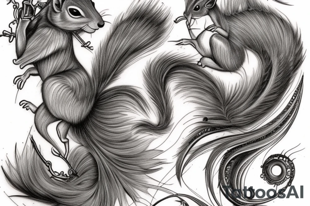 the lines in the trable style have outlines similar to a squirrel that descends down tattoo idea