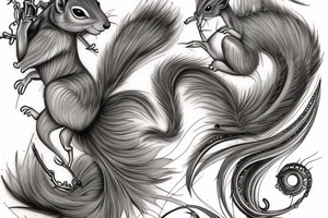 the lines in the trable style have outlines similar to a squirrel that descends down tattoo idea
