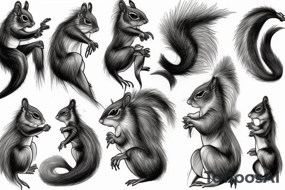 the lines in the trable style have outlines similar to a squirrel that descends down tattoo idea
