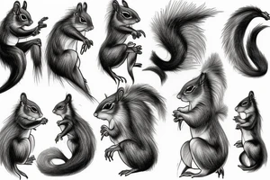 the lines in the trable style have outlines similar to a squirrel that descends down tattoo idea
