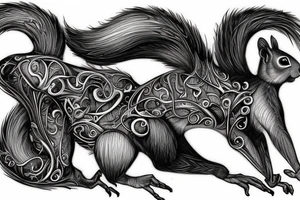 the lines in the trable style have outlines similar to a squirrel that descends down tattoo idea