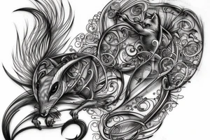 the lines in the trable style have outlines similar to a squirrel that descends down tattoo idea