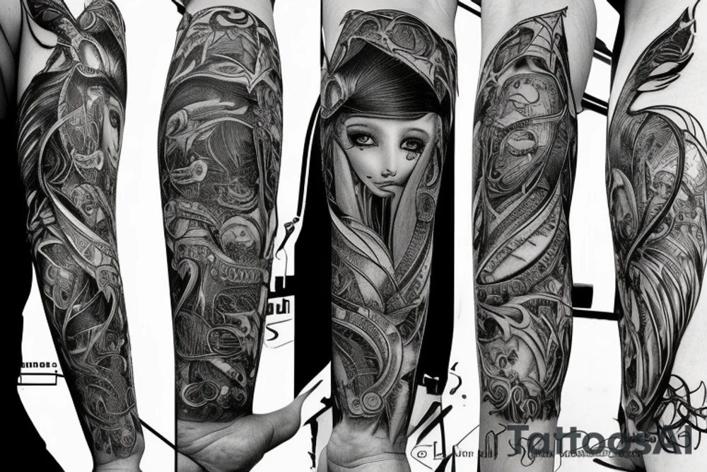 the lines in the trable style have outlines similar to a squirrel that descends down tattoo idea