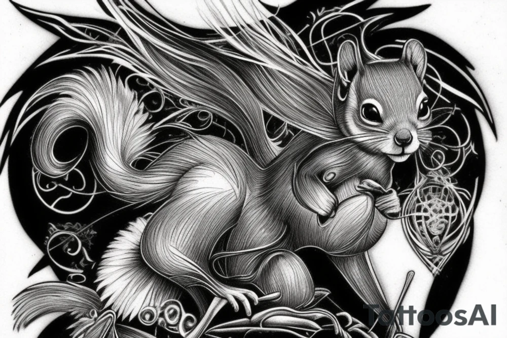 the lines in the trable style have outlines similar to a squirrel that descends down tattoo idea