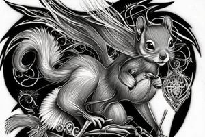 the lines in the trable style have outlines similar to a squirrel that descends down tattoo idea