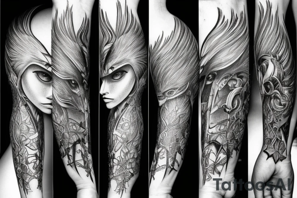 the lines in the trable style have outlines similar to a squirrel that descends down tattoo idea